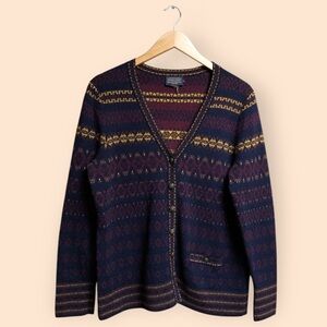 Pendleton Merino Wool Fair Isle Aztec Argyle Pattered Cardigan Sweater M/L